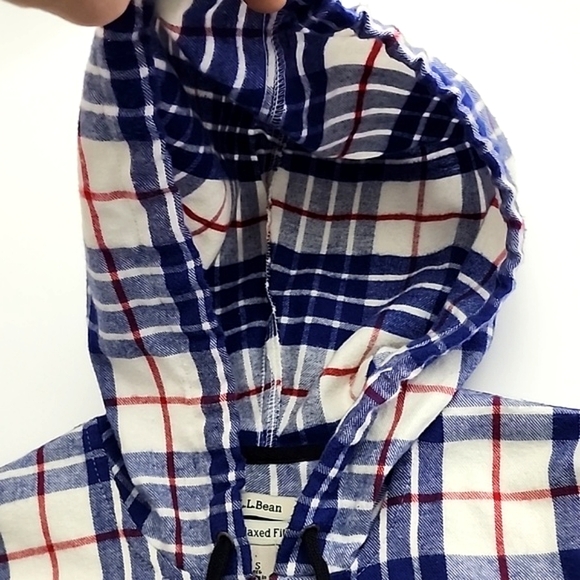 L.L. Bean Women's Relaxed Fit Light Flannel Plaid Cotton Hood Zip Up Jacket Sz S - Picture 9 of 12